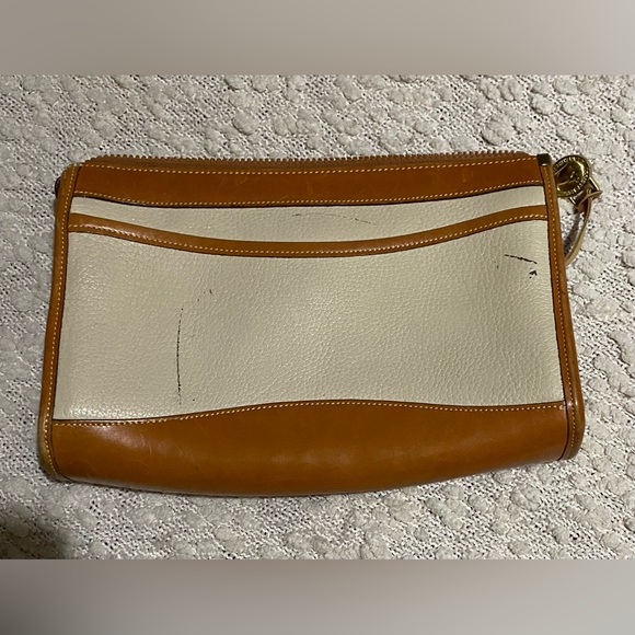 Vntg Dooney & Bourke Cream & Brown Pebble Leather Crossbody *No Strap* - Picture 3 of 6